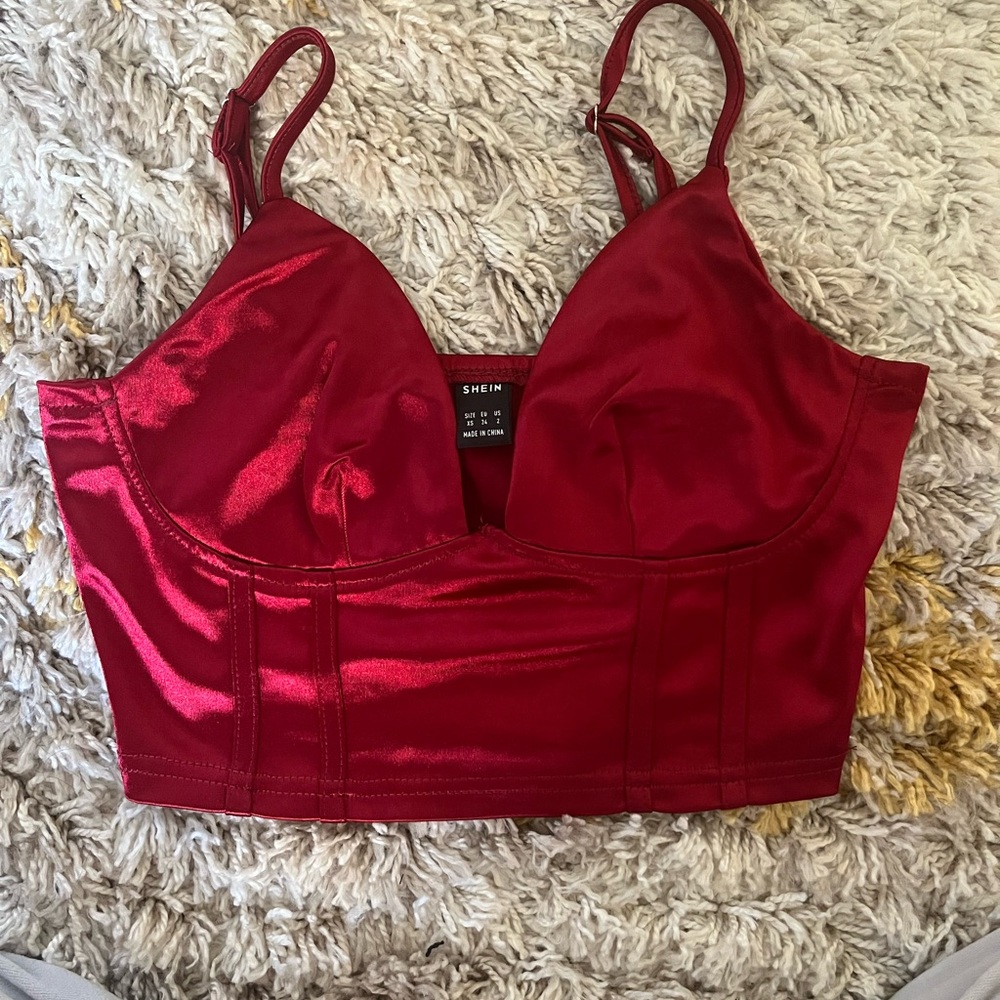 SHEIN Red Satin Crop Top